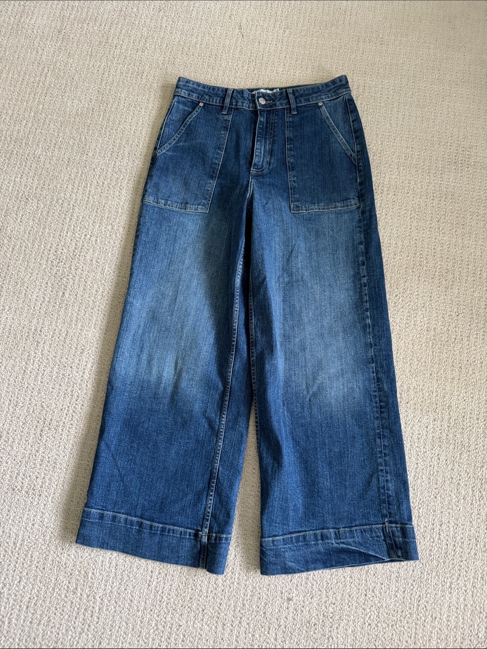 Wide Leg Blue Denim Jeans - Casual High-Rise Style